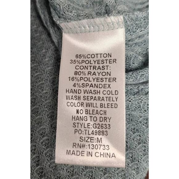 UMGEE Waffle Print Color Block Balloon Long Sleeve Shirt Black Green Blue Medium - Picture 5 of 5